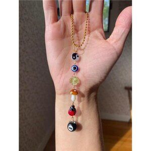 Lucky car mirror charm evil eye four leaf clover ladybug yin yang mushroom penda